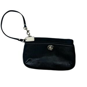 Coach Black Leather Wristlet with Silver Accents